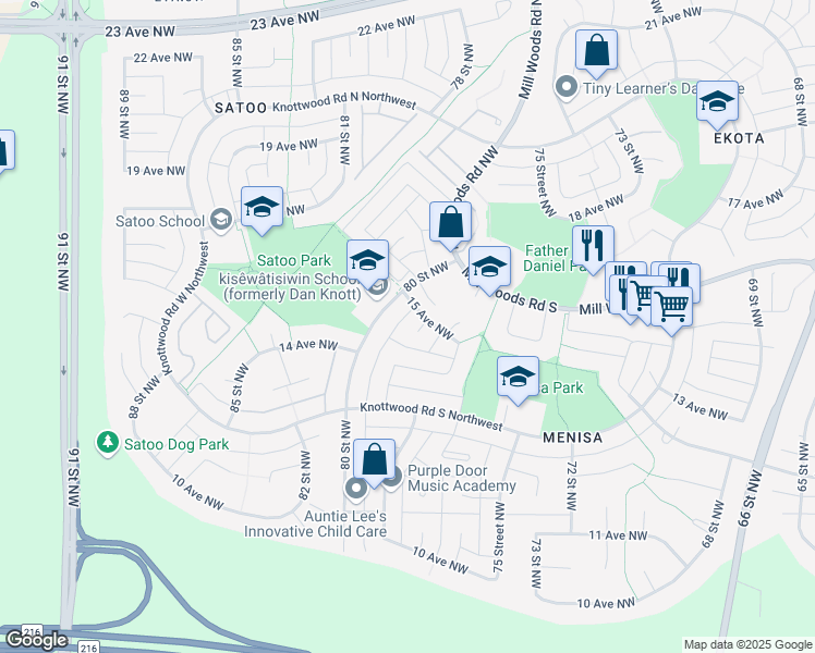 map of restaurants, bars, coffee shops, grocery stores, and more near 7811 15 Avenue Northwest in Edmonton