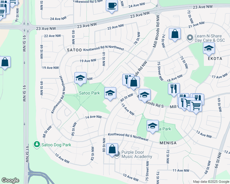 map of restaurants, bars, coffee shops, grocery stores, and more near 8021 15A Avenue Northwest in Edmonton