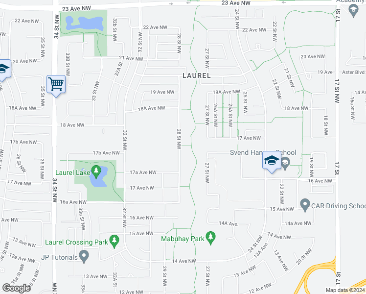 map of restaurants, bars, coffee shops, grocery stores, and more near 1773 28 Street Northwest in Edmonton