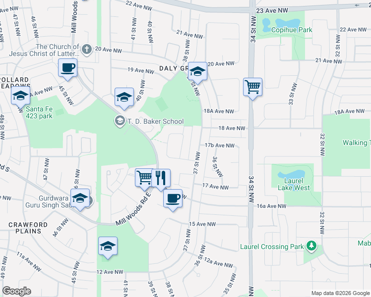 map of restaurants, bars, coffee shops, grocery stores, and more near 1707 17B Avenue Northwest in Edmonton
