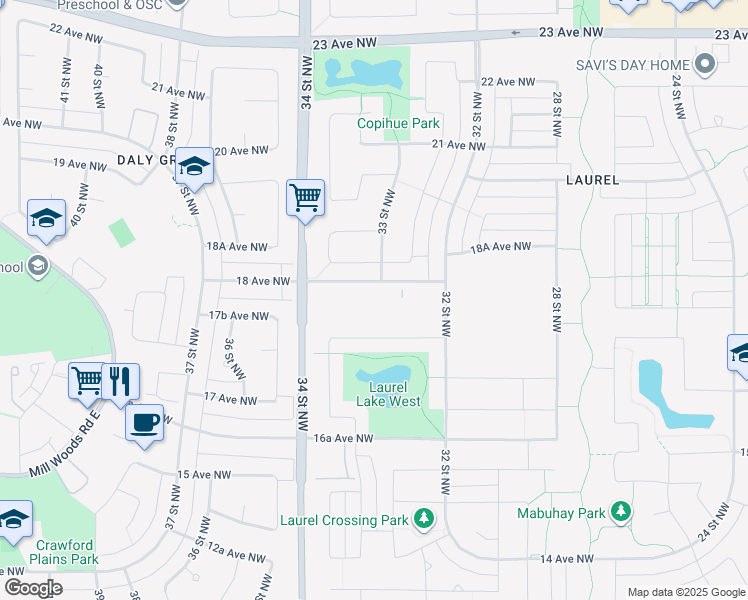map of restaurants, bars, coffee shops, grocery stores, and more near 3303 18 Avenue Northwest in Edmonton
