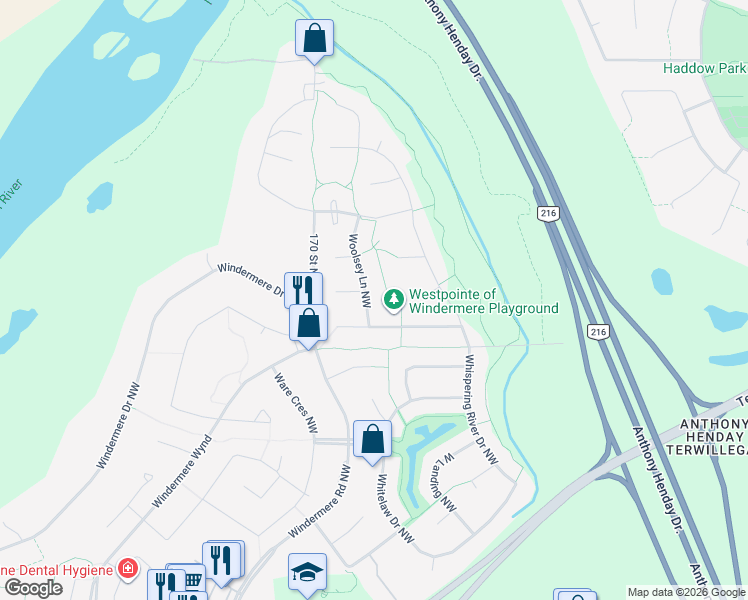 map of restaurants, bars, coffee shops, grocery stores, and more near 4326 Whitelaw Way Northwest in Edmonton