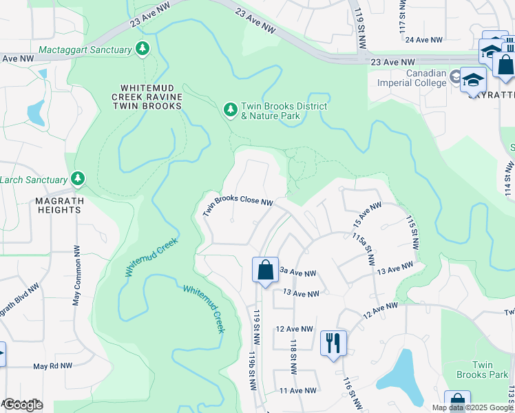 map of restaurants, bars, coffee shops, grocery stores, and more near 894 Twin Brooks Close Northwest in Edmonton