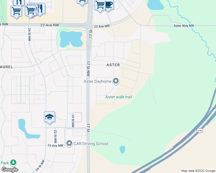 map of restaurants, bars, coffee shops, grocery stores, and more near 1223 16 Street Northwest in Edmonton