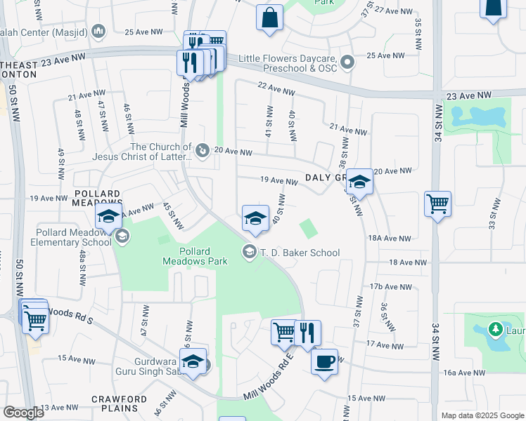 map of restaurants, bars, coffee shops, grocery stores, and more near 4020 18 Avenue Northwest in Edmonton