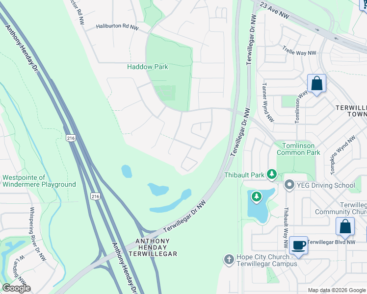 map of restaurants, bars, coffee shops, grocery stores, and more near 2583 Hanna Crescent Northwest in Edmonton
