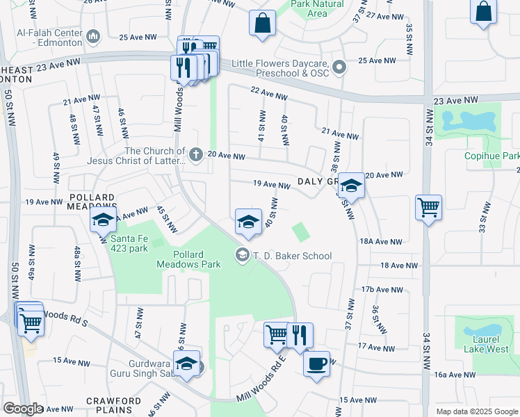 map of restaurants, bars, coffee shops, grocery stores, and more near 4020 18 Avenue Northwest in Edmonton