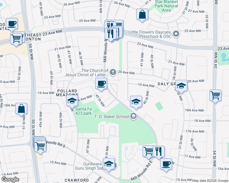 map of restaurants, bars, coffee shops, grocery stores, and more near in Edmonton