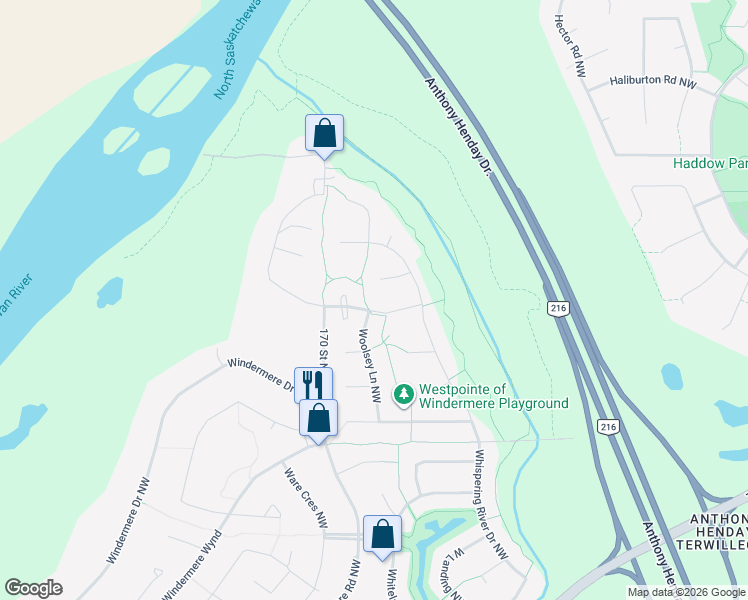 map of restaurants, bars, coffee shops, grocery stores, and more near 5116 Woolsey Link Northwest in Edmonton