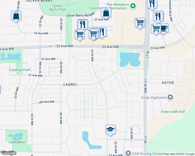 map of restaurants, bars, coffee shops, grocery stores, and more near 2005 24 Street Northwest in Edmonton