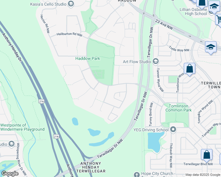 map of restaurants, bars, coffee shops, grocery stores, and more near 2626 Hanna Crescent Northwest in Edmonton