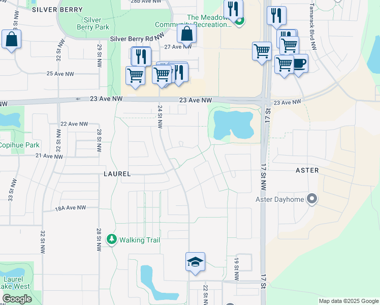 map of restaurants, bars, coffee shops, grocery stores, and more near 2227 21 Avenue Northwest in Edmonton