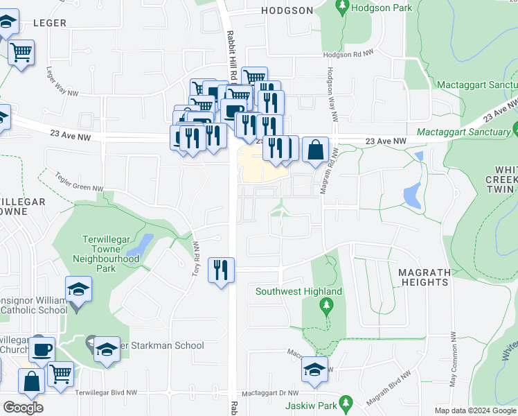 map of restaurants, bars, coffee shops, grocery stores, and more near 1071 McKinney Green Northwest in Edmonton