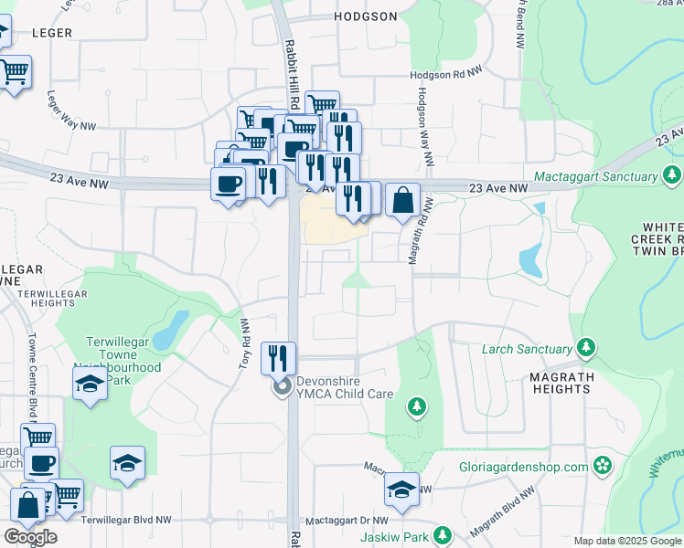 map of restaurants, bars, coffee shops, grocery stores, and more near 1080 McKinney Green Northwest in Edmonton