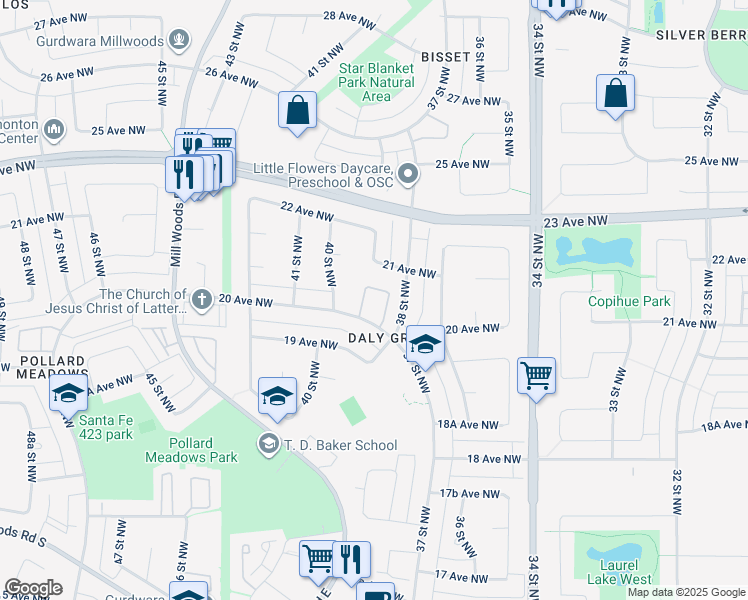 map of restaurants, bars, coffee shops, grocery stores, and more near 3812 20 Avenue Northwest in Edmonton