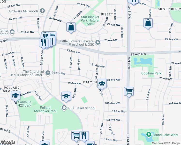 map of restaurants, bars, coffee shops, grocery stores, and more near 3812 20 Avenue Northwest in Edmonton