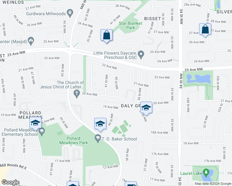 map of restaurants, bars, coffee shops, grocery stores, and more near 4004 20 Avenue Northwest in Edmonton