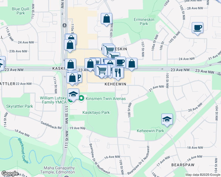 map of restaurants, bars, coffee shops, grocery stores, and more near in Edmonton