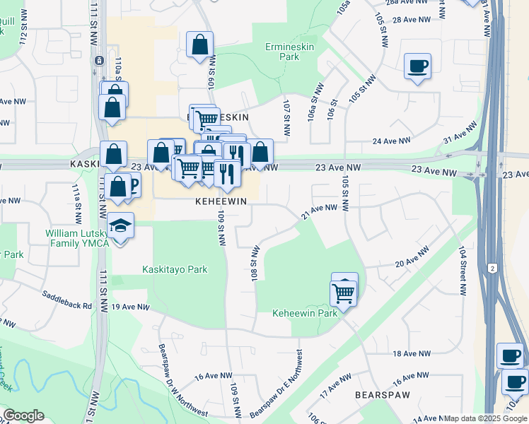 map of restaurants, bars, coffee shops, grocery stores, and more near 10831 21 Avenue Northwest in Edmonton