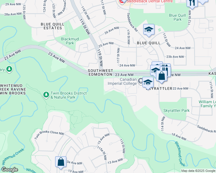 map of restaurants, bars, coffee shops, grocery stores, and more near 2204 118 Street Northwest in Edmonton