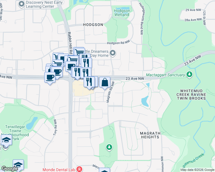 map of restaurants, bars, coffee shops, grocery stores, and more near in Edmonton