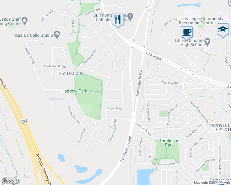 map of restaurants, bars, coffee shops, grocery stores, and more near 496 Hunters Green Northwest in Edmonton