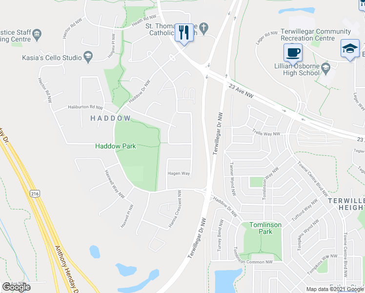 map of restaurants, bars, coffee shops, grocery stores, and more near 496 Hunters Green Northwest in Edmonton