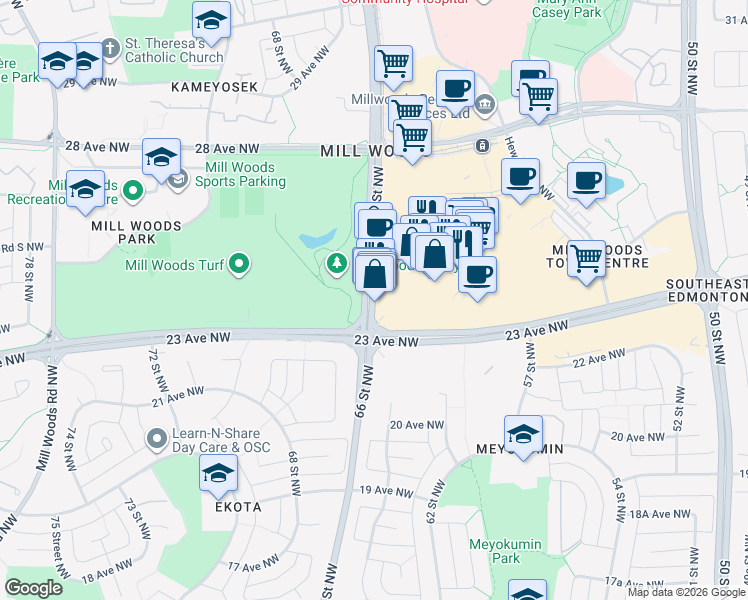 map of restaurants, bars, coffee shops, grocery stores, and more near in Edmonton