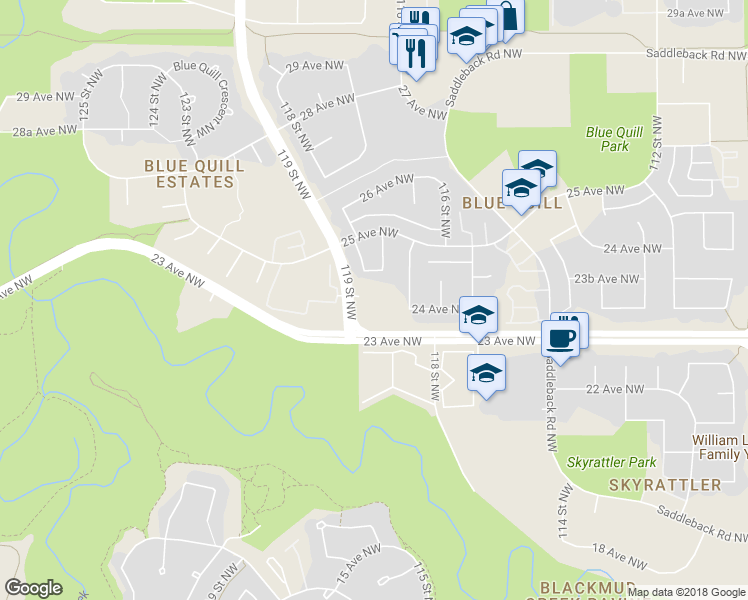 map of restaurants, bars, coffee shops, grocery stores, and more near in Edmonton
