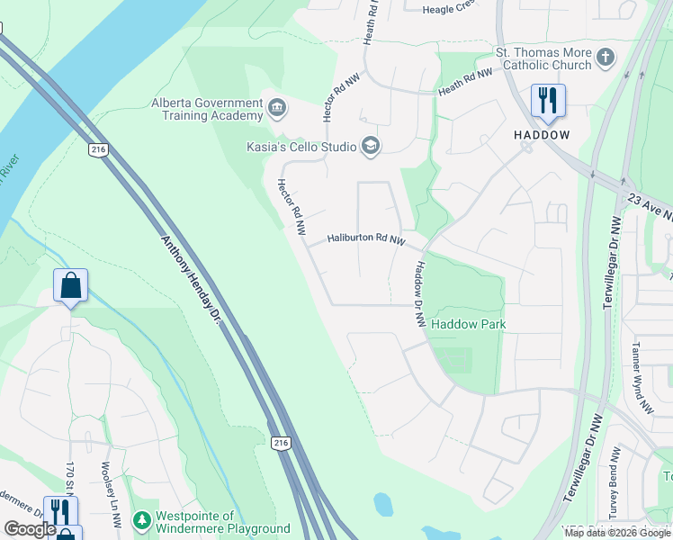 map of restaurants, bars, coffee shops, grocery stores, and more near 937 Haliburton Road Northwest in Edmonton