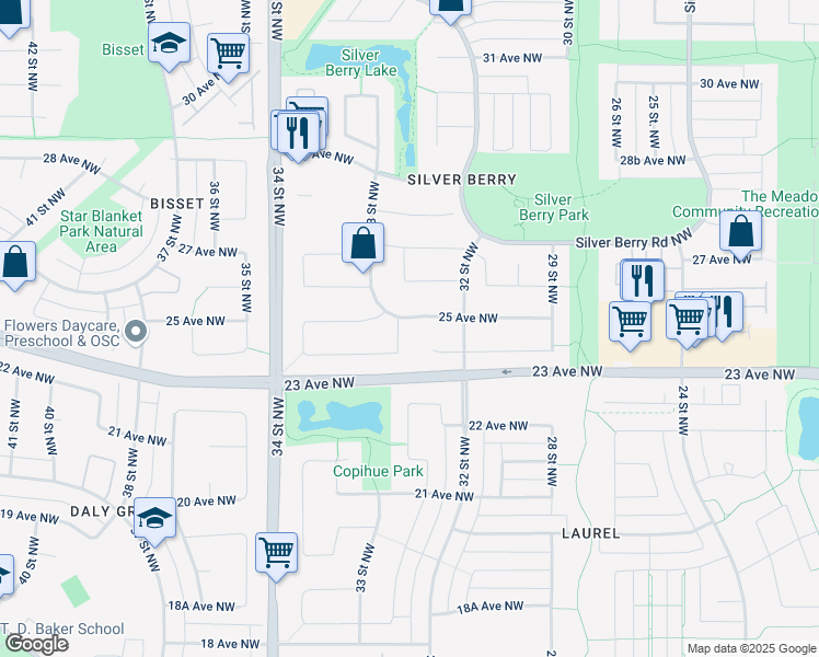 map of restaurants, bars, coffee shops, grocery stores, and more near 3228 25 Avenue Northwest in Edmonton