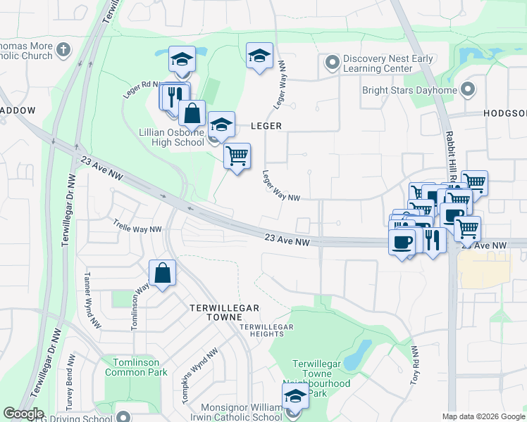 map of restaurants, bars, coffee shops, grocery stores, and more near 2346 Lemieux Place Northwest in Edmonton