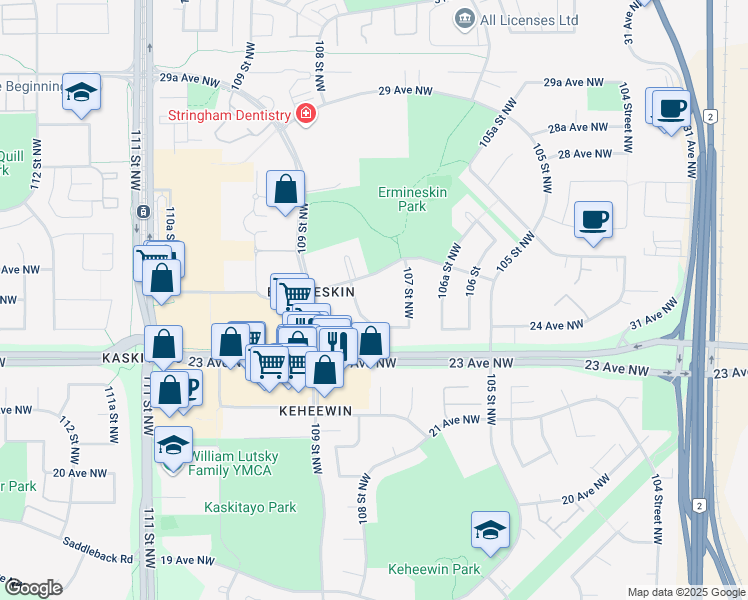 map of restaurants, bars, coffee shops, grocery stores, and more near 10743 25 Avenue Northwest in Edmonton