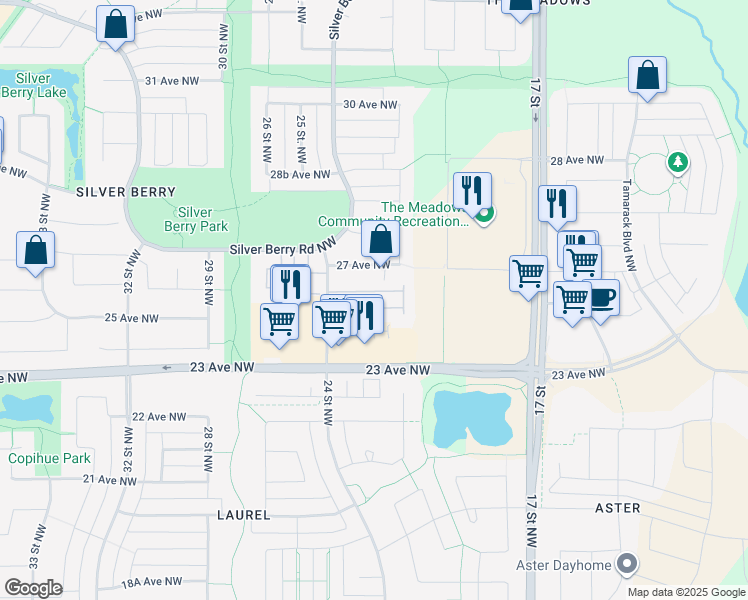 map of restaurants, bars, coffee shops, grocery stores, and more near 2503 24 Street Northwest in Edmonton