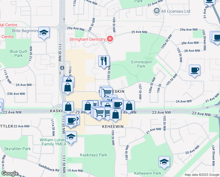 map of restaurants, bars, coffee shops, grocery stores, and more near in Edmonton