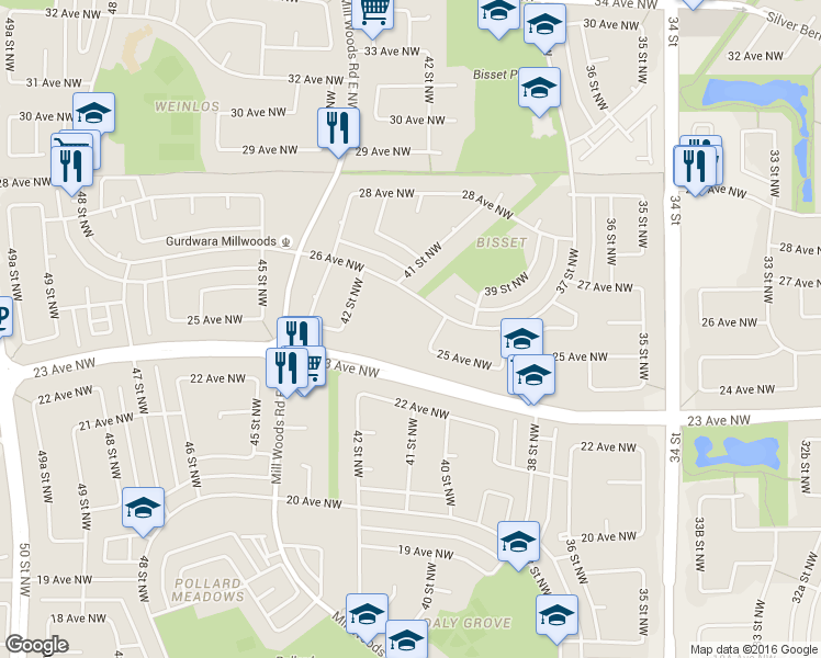 map of restaurants, bars, coffee shops, grocery stores, and more near 4007 26 Avenue Northwest in Edmonton