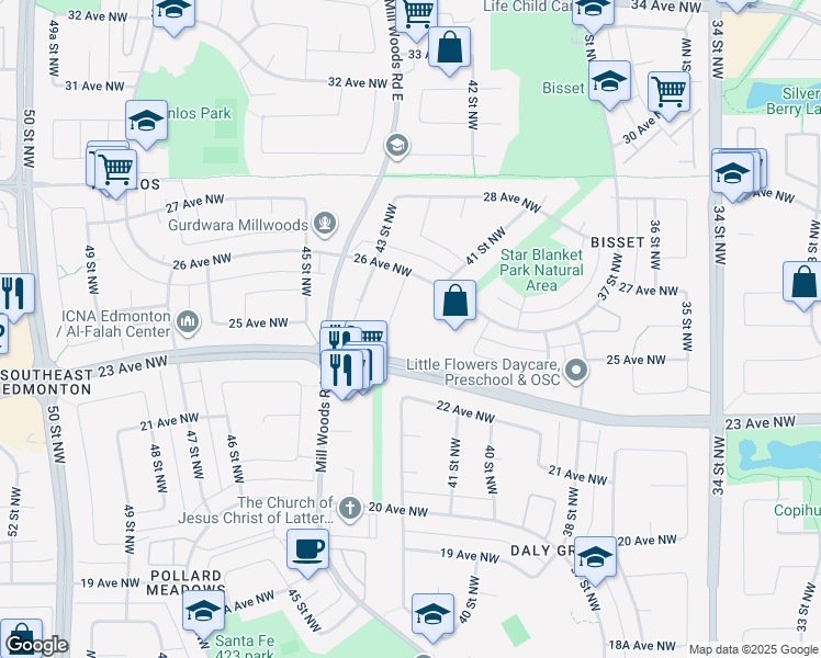 map of restaurants, bars, coffee shops, grocery stores, and more near in Edmonton