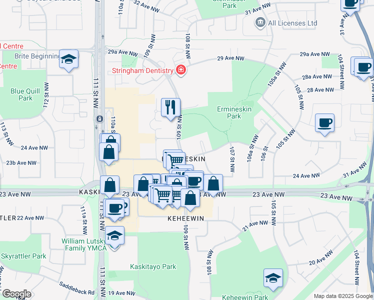 map of restaurants, bars, coffee shops, grocery stores, and more near in Edmonton