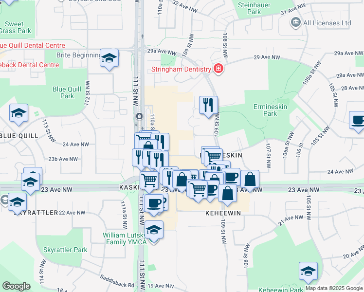 map of restaurants, bars, coffee shops, grocery stores, and more near 10954 23 Avenue Northwest in Edmonton