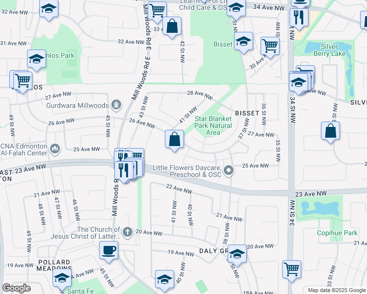 map of restaurants, bars, coffee shops, grocery stores, and more near 4003 26 Avenue Northwest in Edmonton