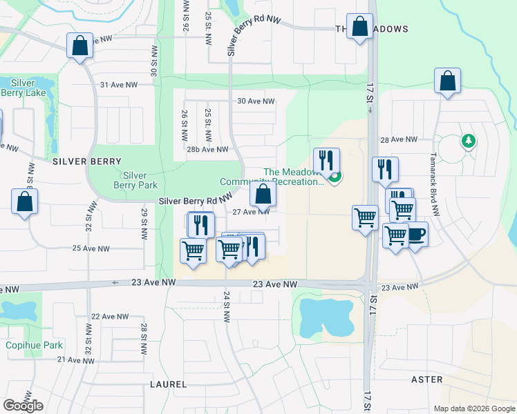 map of restaurants, bars, coffee shops, grocery stores, and more near 2334 27 Avenue Northwest in Edmonton