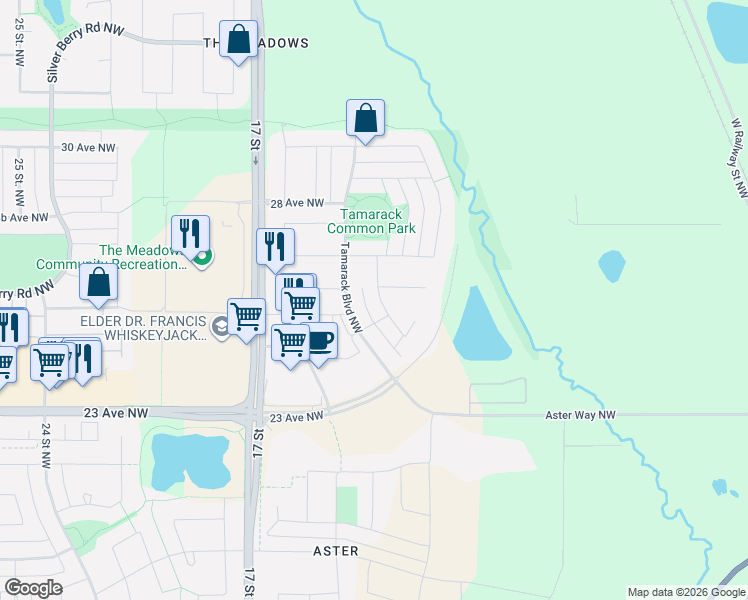 map of restaurants, bars, coffee shops, grocery stores, and more near 2456 13 Street Northwest in Edmonton