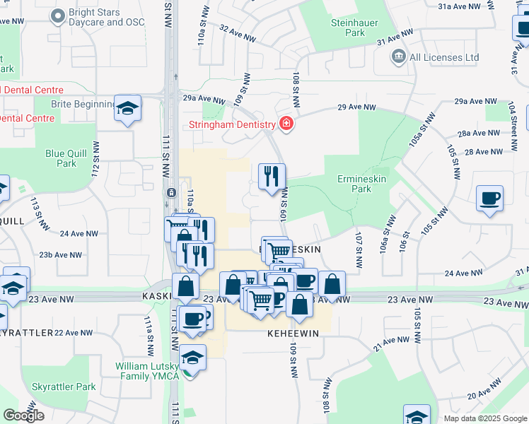 map of restaurants, bars, coffee shops, grocery stores, and more near 2606 109 Street Northwest in Edmonton