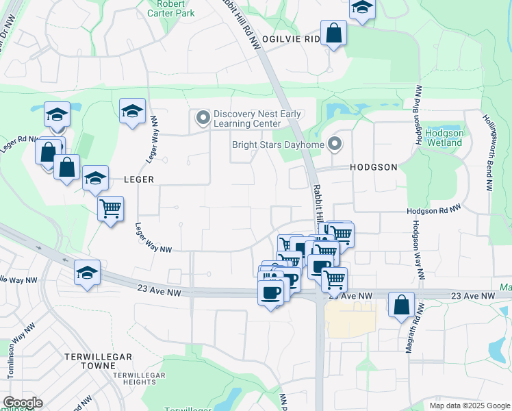 map of restaurants, bars, coffee shops, grocery stores, and more near 1449 Loewen Court Northwest in Edmonton