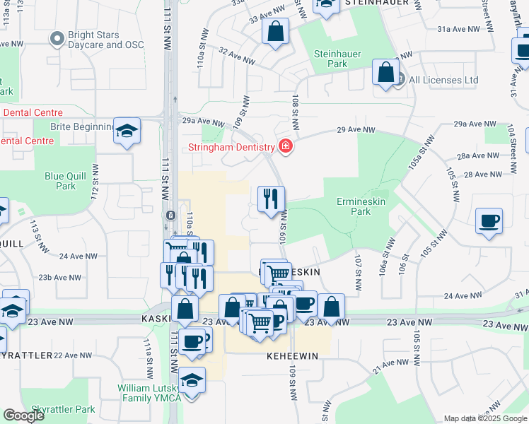 map of restaurants, bars, coffee shops, grocery stores, and more near 2612 109 Street Northwest in Edmonton