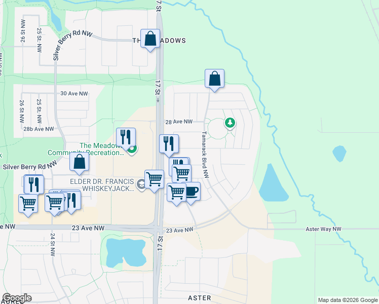 map of restaurants, bars, coffee shops, grocery stores, and more near 1519 27 Avenue Northwest in Edmonton