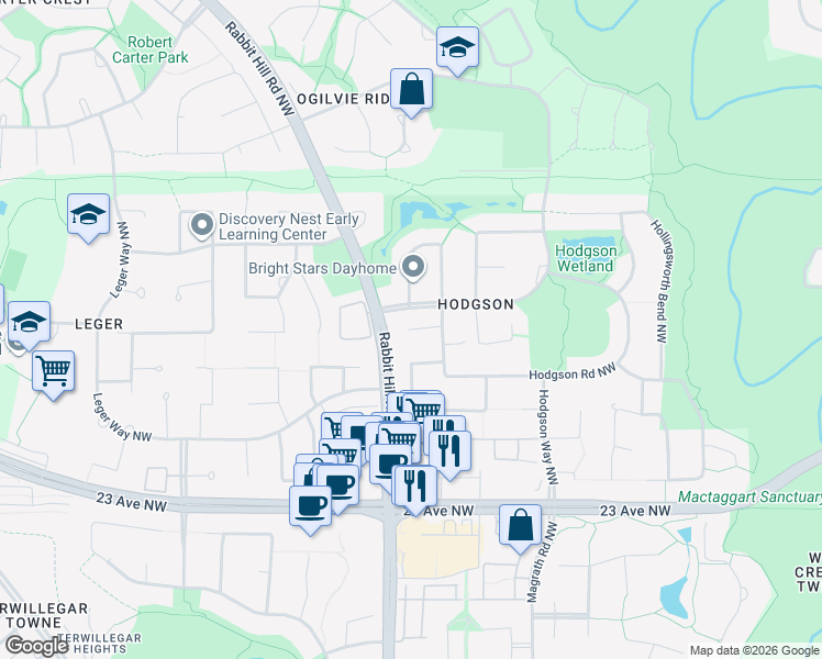 map of restaurants, bars, coffee shops, grocery stores, and more near 1918 Holman Place Northwest in Edmonton