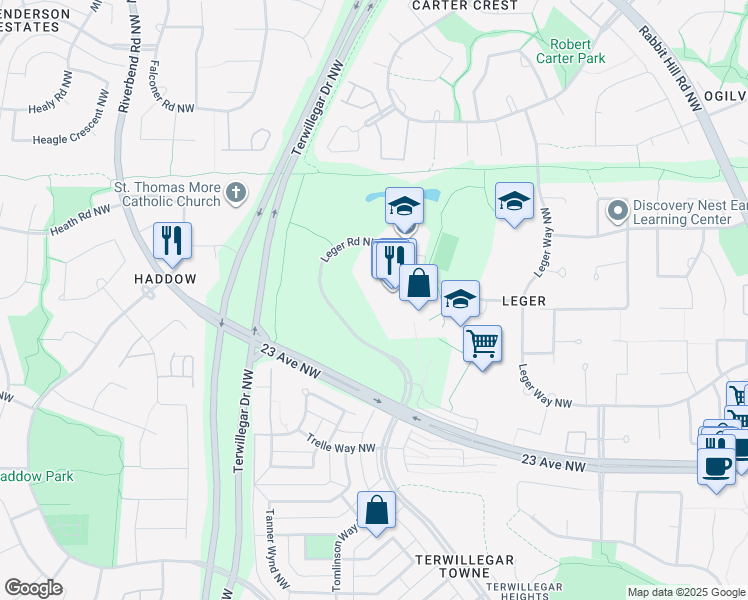 map of restaurants, bars, coffee shops, grocery stores, and more near 2051 Leger Road Northwest in Edmonton
