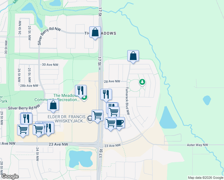 map of restaurants, bars, coffee shops, grocery stores, and more near 1519 27 Avenue Northwest in Edmonton