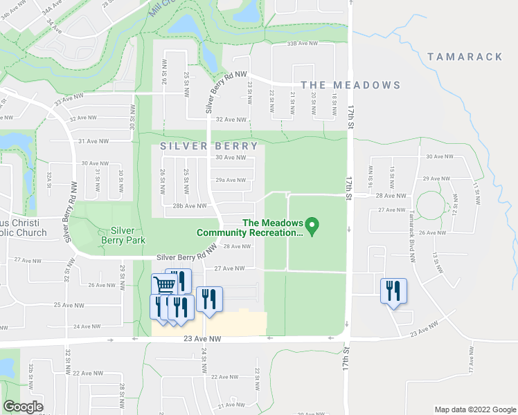 map of restaurants, bars, coffee shops, grocery stores, and more near 2883 23 Street Northwest in Edmonton